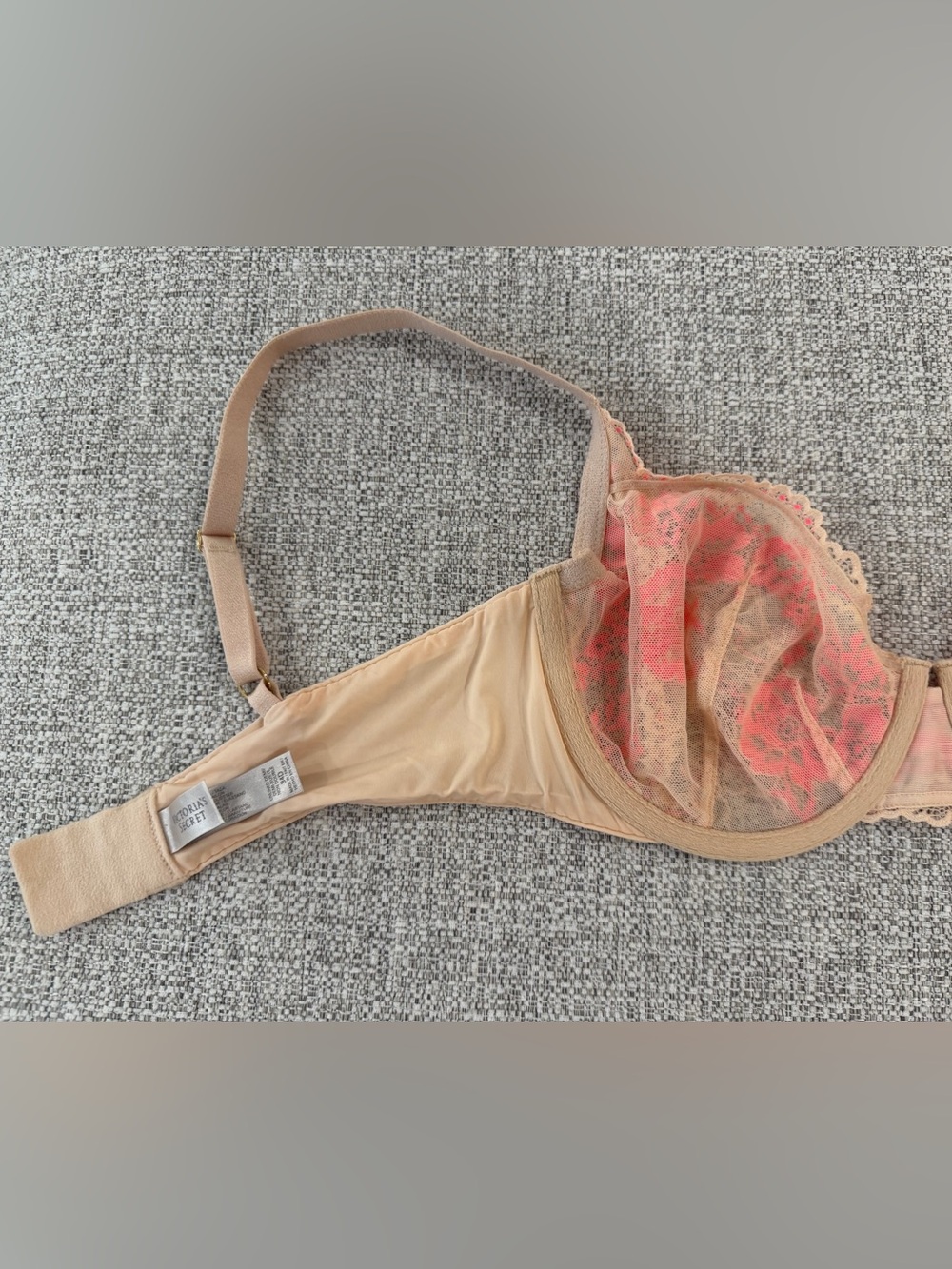 Victoria's Secret Coral and Beige Studded Lace Unlined Underwire Demi Bra - Picture 8 of 14